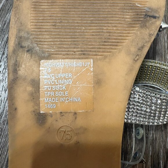 Madden Girl Studded Rhinestone Slide Sandals Silver Clear Straps Size 7.5 Used - Picture 4 of 5